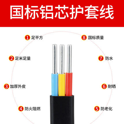 国标2芯3电缆线铝芯家用户外电线 4 6 10 16 平方架空铝线护套线