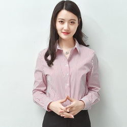 2024新款韩版商务防皱防走光修身显瘦职业时尚OL粉色条纹长袖衬衫