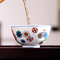 悠然茶器斗彩皮球花品茗杯手工手绘中式复古陶瓷茶杯单杯内绘青花