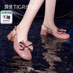 蹀愫新中式甜美漆皮蝴蝶鞋中跟时装凉鞋女鞋TA43109-52