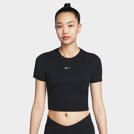 NIKE耐克女子修身短袖夏季运动紧身短款黑色露脐T恤FB2874-010