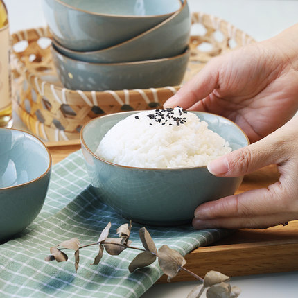 龙泉青瓷四方碗家用2023新款陶瓷米饭碗哥窑冰裂纹餐具创意中式碗