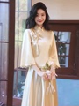 中式伴娘服2023新款秋冬季旗袍姐妹团礼服裙女长袖高级感小众缎面