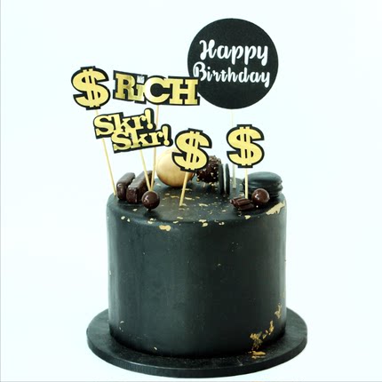 黑金双色 美元美金Rich流行语Skr 金币插牌 蛋糕装饰插件钱币符号