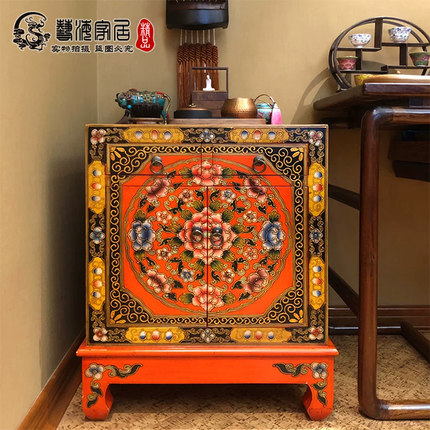 中式手绘藏式衣箱电话桌沙发边几西藏彩绘古典家具实木复古柜子