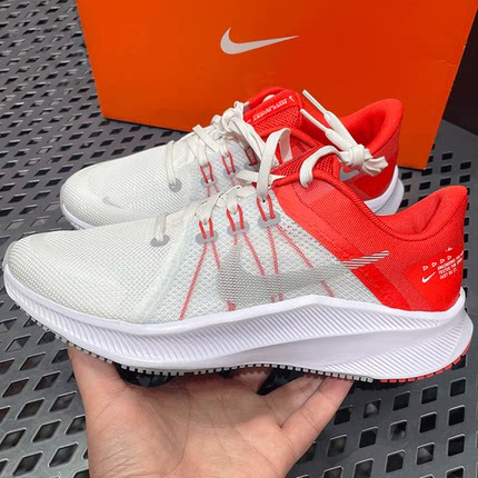 耐克夏季男鞋透气薄款跑步鞋Nike正品Quest 4中考白红色运动跑鞋