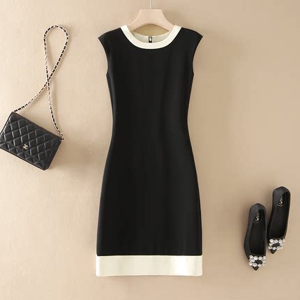 夏季三醋酸裙子新款高级感黑白拼接小个子女士高级感无袖连衣裙