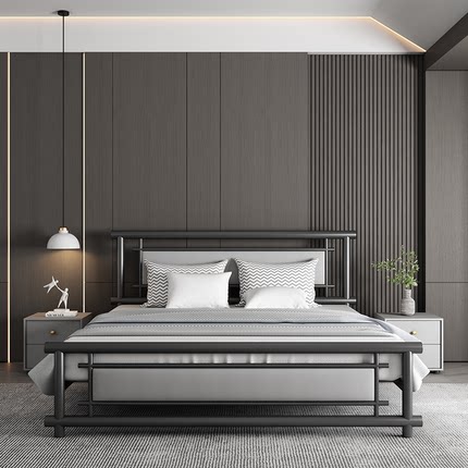 铁艺双人床1.8米加厚加固环保铁床简约公寓出租房1.5米单人铁架床