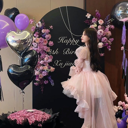 生日场景布置装饰女孩18岁成人礼气球派对小众高级感黑粉kt背景板