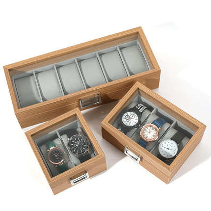 花梨木纹手表盒首饰收纳盒子玻璃天窗腕表男手表收藏箱手表展示盒
