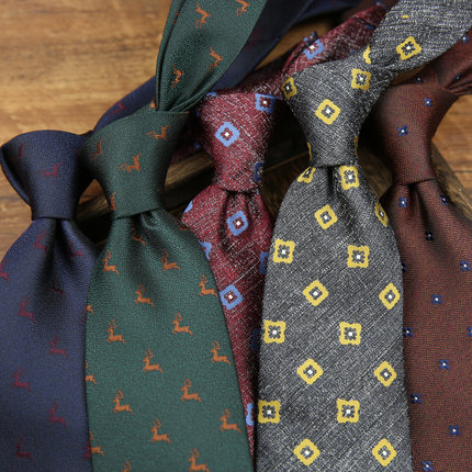 男士正装商务时尚领带 结婚新郎韩版条纹格子动物图案8CM手打领带