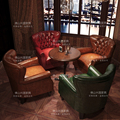 美式酒吧威士忌吧沙发复古咖啡厅桌椅组合雪茄房单人老虎椅座椅