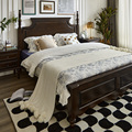 美式实木床法式乡村高箱储物轻奢复古简约主卧家具胡桃木色双人床