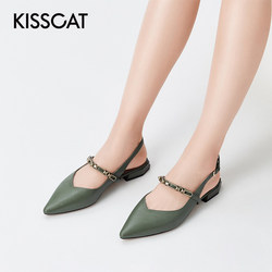 KISSCAT/接吻猫夏季羊皮尖头金属链一字扣带时装凉鞋女KA21121-13