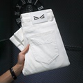 欧洲站白色牛仔裤男修身凸印高级设计感弹力小脚高档休闲长裤子