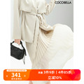 COCOBELLA设计感拼接缎面百褶裙飘逸压褶不对称半身长裙HS535