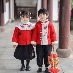 幼儿园元旦表演服中国风汉服男女童冬装加绒加厚唐装拜年民族服装