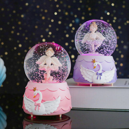 梦幻音乐盒水晶球旋转跳舞芭蕾女孩生日礼物八音盒小孩子女童夜灯