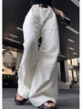 白色窄版直筒阔腿裤女2023新款夏款高腰显瘦垂感裤子休闲长裤