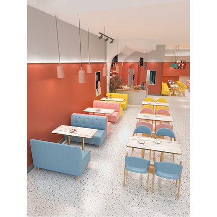 小吃奶茶饭店卡座沙发桌椅组合凳咖啡西餐厅现代网红简约餐饮甜品