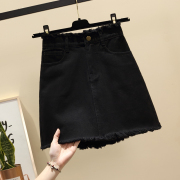 韩国高腰黑色牛仔半身裙a字款2021春夏新款女大码胖mm包臀短裙子