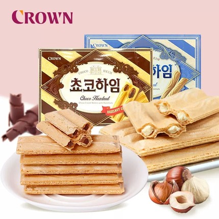 韩国进口crown克丽安奶油巧克力榛子威化饼干47g榛子瓦夫休闲零食