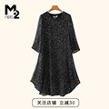 M2女装2023年夏新款时尚宽松大码显瘦中年妈妈短袖碎花雪纺连衣裙