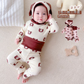 韩版童装男女宝宝护肚爬服套装婴儿造型哈衣春秋长袖三件套连体衣