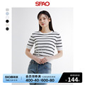 SPAO韩国同款2024年春夏新款女士时尚条纹短袖圆领毛衣SPKWE24W02
