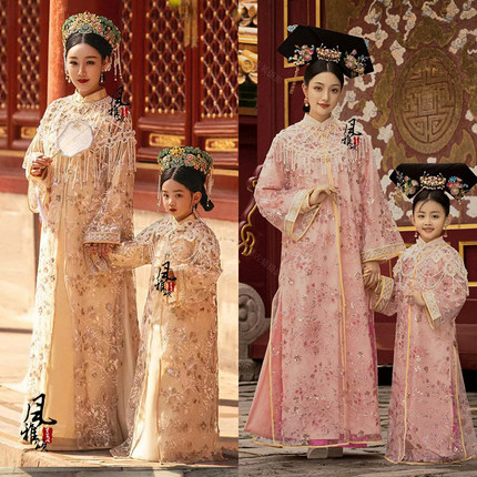 夏季清装纱款亲子装旗服北京故宫旅拍摄影写真服妃子服格格母女装