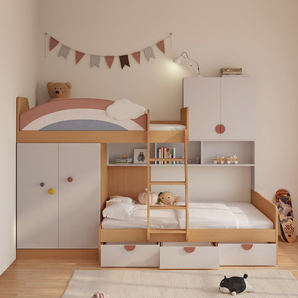 安兰图狭长户型交错式上下床多功能组合高低床带衣柜组合床儿童床