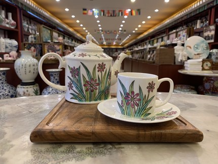 高两河茶壶提梁壶茶杯咖啡杯手绘粉彩瓷器骨质瓷仿古餐厅茶馆主人