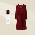 法式复古红色连衣裙女春秋新款收腰显瘦气质高级感小个子L325013A
