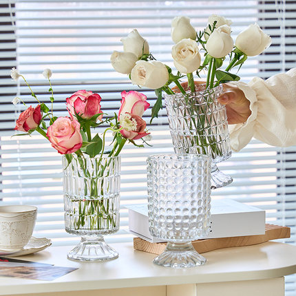 花瓶摆件法式创意高级感客厅水晶玻璃插花鲜花玫瑰餐桌轻奢装饰品