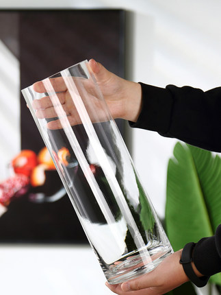 简约玻璃花瓶透明大号直筒水养富贵竹百合插干花摆件客厅北欧现代