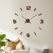 胡桃木数字时钟表复古简约客厅挂钟中式木纹墙贴壁钟 diy静音钟表