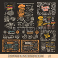 美式复古手绘线稿西餐烘焙汉堡面包餐饮DM海报矢量图平面设计素材