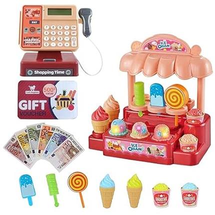 Cash Register for Kids Toys with Scanner， Toy Currency， C