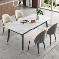 白色岩板餐桌家用小户型现代简约大理石吃饭桌子餐桌椅组合长方形