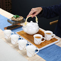 德化手绘描金提梁壶功夫茶具套装家用陶瓷简约茶壶茶杯带把整套