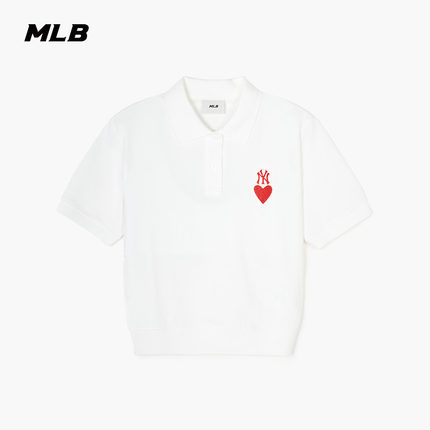 MLB官方 女款爱心刺绣polo衫休闲短袖T恤百搭24夏季新款PQH02