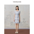 VGRASS文艺气质假两件条纹裙女夏季法式洋气套装通勤连衣裙