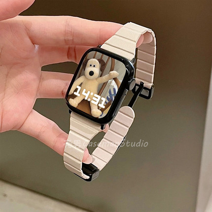 适用applewatchS9苹果手表休闲小蛮腰磁吸真皮气质表带iWatch78SE