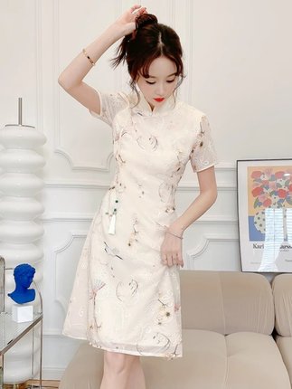 新中式改良旗袍连衣裙女夏季新款日常年轻款显瘦大码中长款裙子