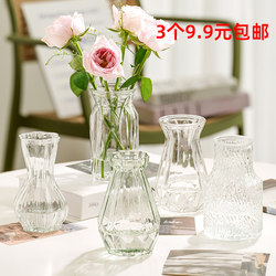 三件套创意简约透明玻璃花瓶小号网红水培绿植鲜花插花瓶桌面摆件