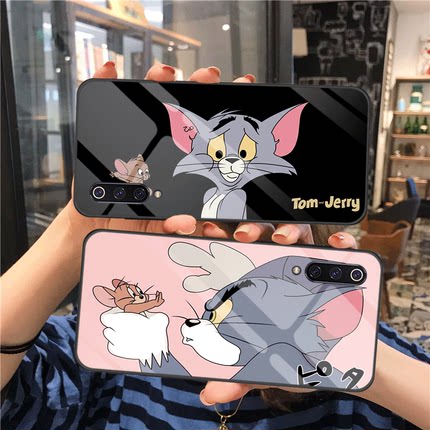 小米9 pro镜面手机壳猫和老鼠小米9时尚全包边5G手机保护套情侣可爱汤姆和杰瑞网红潮流创意定制钢化玻璃