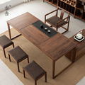 叁舍办公室茶桌家具北美黑胡桃实木新中式现代茶台泡茶桌椅子组合