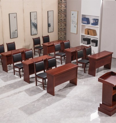 大小型会议桌椅组合双人木皮油漆条形党员会议室培训主席台长条桌