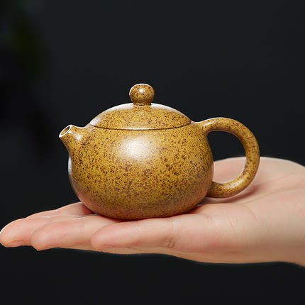 宜兴紫砂壶纯手工扁西施壶原矿黄金段泥家用泡茶壶还原柴烧茶具
