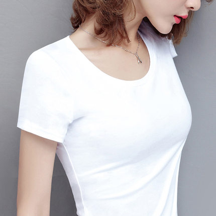 纯棉白色短袖t恤女修身夏季女装2023年新款打底体恤半袖紧身上衣